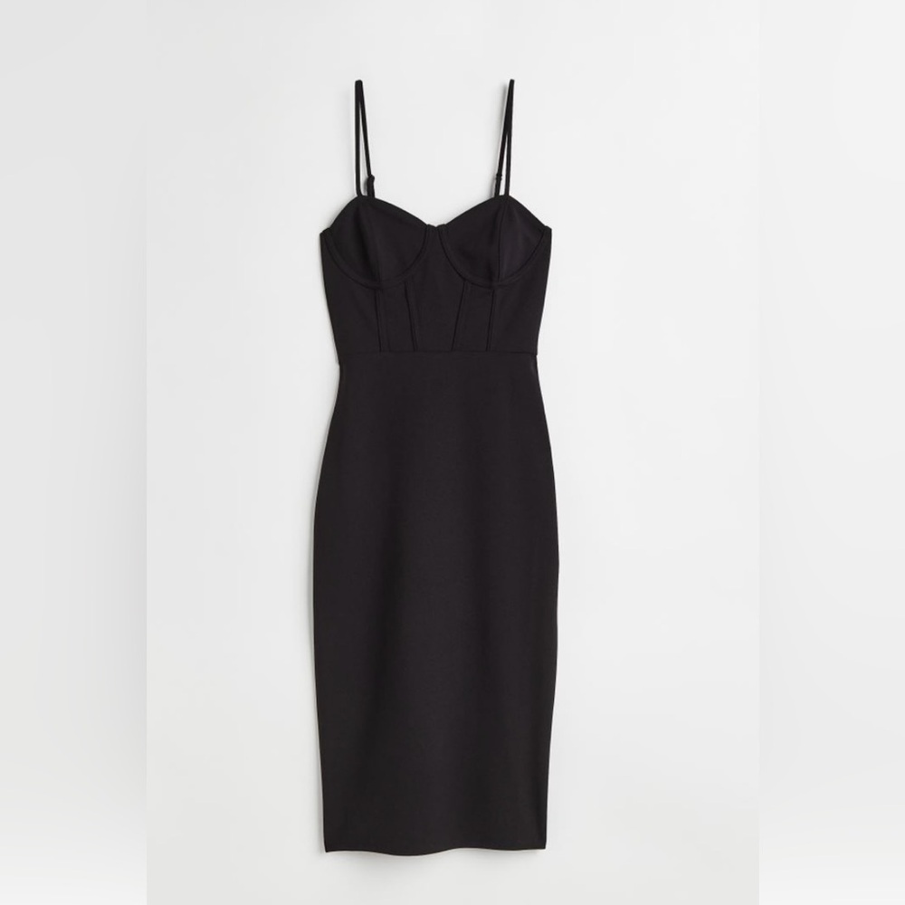 Black Midi Bodycon Dress with Spaghetti Straps